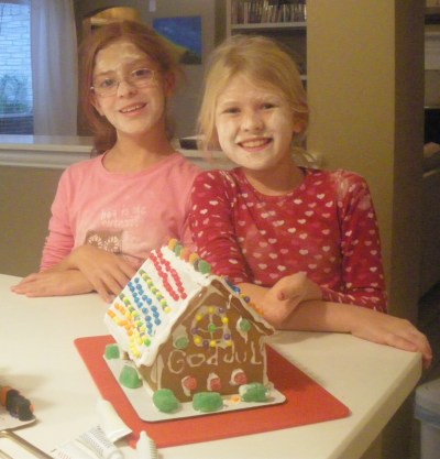 Two good friends making ginger bread houses for Christmas in Texas/Katy