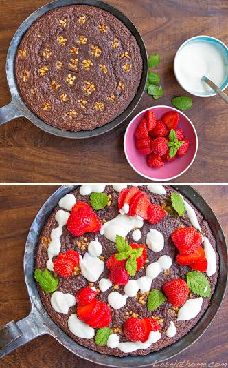 add walnuts to the pancake omelet before baking. Drizzle with yogurt and top with strawberries and mint leaves